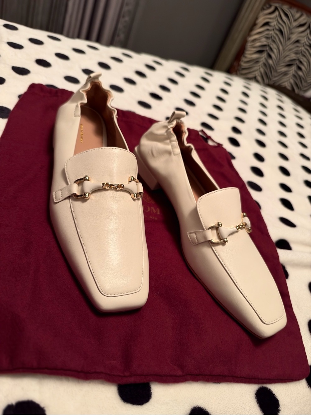 Bruno Magli Ivory Leather Loafers with Gold Horsebit